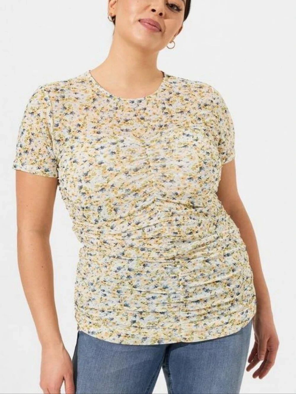 Torrid Stretch Mesh Crew Neck Ruched Top - New